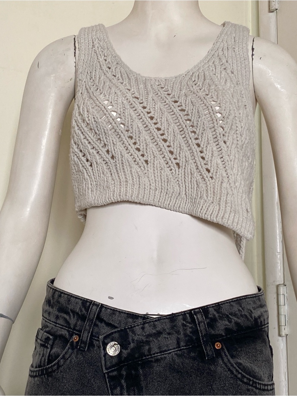 Zara Knit Cropped Tank Top - Cream